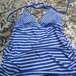 Maternity swim top blue and white stripe M